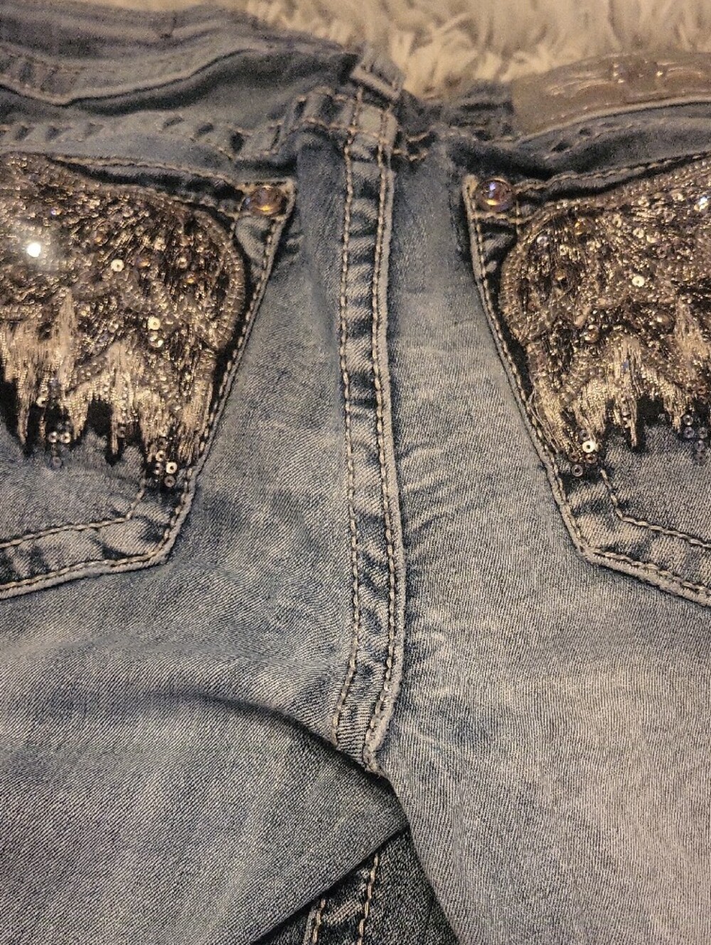 Miss Me Vintage Light Blue Bootcut Jeans with Silver Sequin Size 31 - Picture 10 of 12